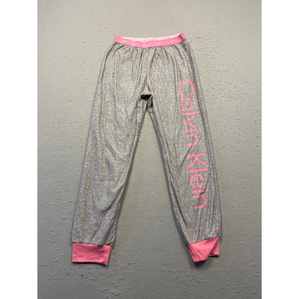 Calvin Klein Pajama Joggers Polyester Gray Pink Girls Size Small 7/8 Kids